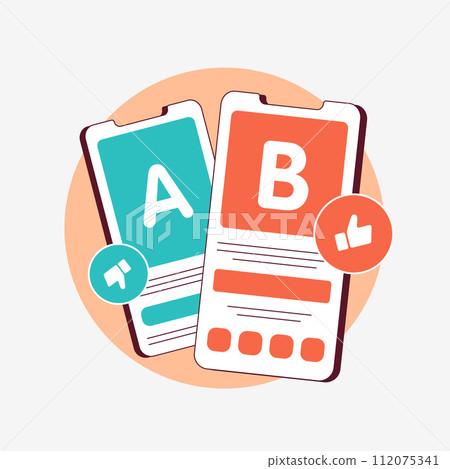 Optimize mobile app or website with AB testing and split test conversion comparison. Experiment for better conversion rates and enhanced user experience. Vector isolated icon on white background 112075341