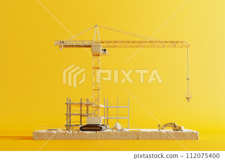 crane with building construction 3d model on background with generative ai 112075400