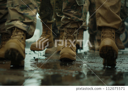 close up of soldiers boots walking with generative ai close up of soldiers boots walking with generative ai 112075571
