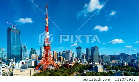 Aerial view of Minato, Tokyo, Japan 112075633