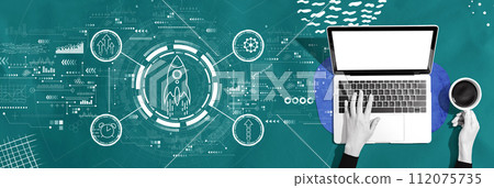 Rapid growth concept with person using a laptop Rapid growth concept with person using a laptop 112075735