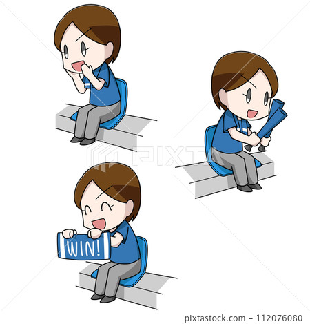 3 illustration patterns of female fans cheering while watching sports 3 illustration patterns of female fans cheering while watching sports 112076080