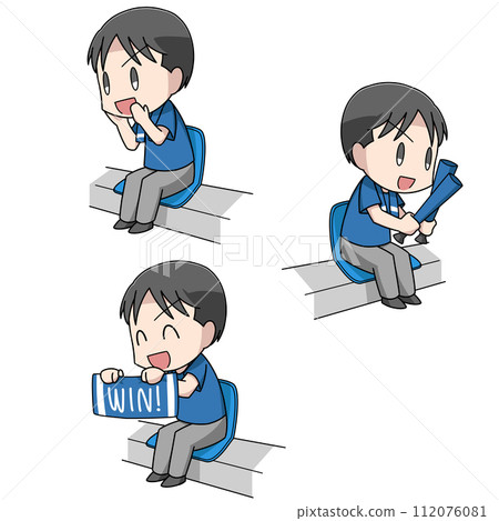 3 illustration patterns of male fans cheering while watching sports 3 illustration patterns of male fans cheering while watching sports 112076081