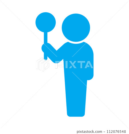Icon of a person holding a round plate - template material for answers and signs Icon of a person holding a round plate - template material for answers and signs 112076548