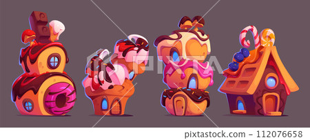 Sweet candy land houses cartoon Sweet candy land houses cartoon 112076658