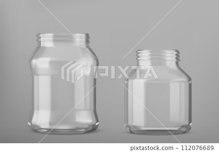 3D set of glass jars isolated on gray background 3D set of glass jars isolated on gray background 112076689