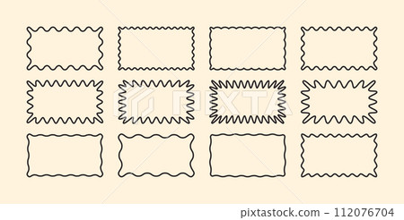 Zig zag Wavy Edge Rectangle Shapes Set. Vector Wave Line Geometric Rectangular. Abstract Elements Zig zag Wavy Edge Rectangle Shapes Set. Vector Wave Line Geometric Rectangular. Abstract Elements 112076704