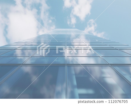 Urban Skyline Modern Office Building Reflecting Cityscape in Glass  112076705
