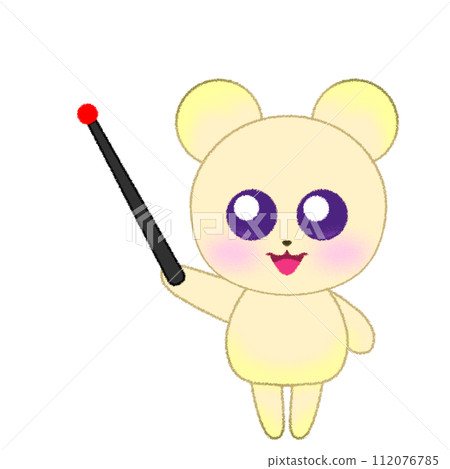 一隻熊舉起手並拿著指點棒的蠟筆插圖 112076785