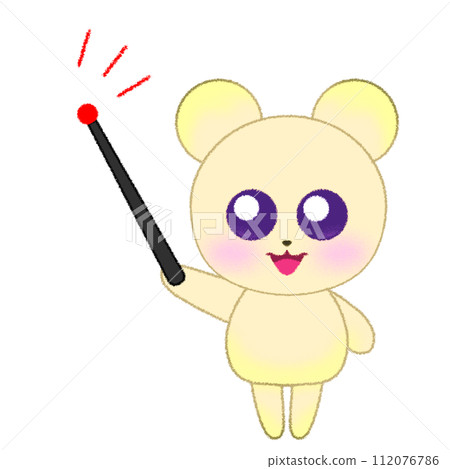 Crayon illustration of a bear raising his hand and holding a pointing stick Crayon illustration of a bear raising his hand and holding a pointing stick 112076786