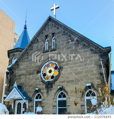 Close-up of the front of Sapporo Church of the United Church of Christ in Japan, Chuo Ward, Sapporo City, Spring Close-up of the front of Sapporo Church of the United Church of Christ in Japan, Chuo Ward, Sapporo City, Spring 112076845