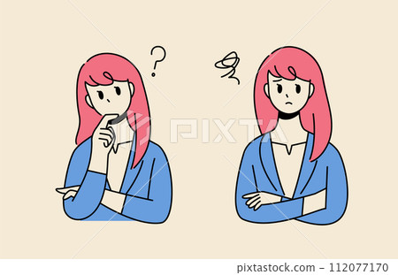 A woman wearing a suit, doubting and worrying pose 112077170