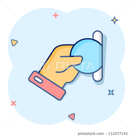 Remuneration icon in comic style. Money in hand cartoon vector illustration on white isolated background. Coin payroll splash effect business concept. Remuneration icon in comic style. Money in hand cartoon vector illustration on white isolated background. Coin payroll splash effect business concept. 112077242