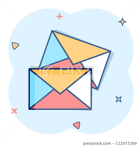 Email message icon in comic style. Mail document cartoon vector illustration on white isolated background. Message correspondence splash effect business concept. Email message icon in comic style. Mail document cartoon vector illustration on white isolated background. Message correspondence splash effect business concept. 112077269