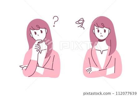 一個穿著西裝的女人，懷疑和擔憂的姿勢 112077639