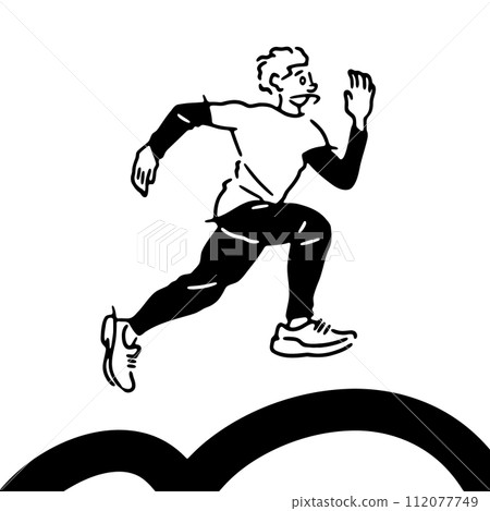 Line drawing illustration of a running man Line drawing illustration of a running man 112077749