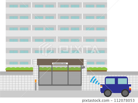 Image material of a parking lot gate in an apartment building 112078053