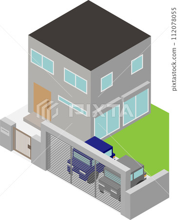 帶有等距捲簾門的房子圖片素材 112078055