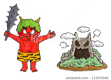 桃太郎的紅魔鬼與鬼島手繪插畫 桃太郎的紅魔鬼與鬼島手繪插畫 112078080