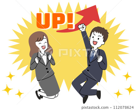 Illustration of young men and women in suits jumping Illustration of young men and women in suits jumping 112078624