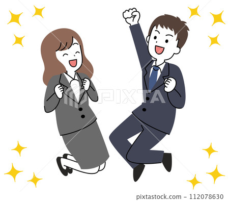 穿著西裝的年輕男女跳跳插畫 穿著西裝的年輕男女跳跳插畫 112078630