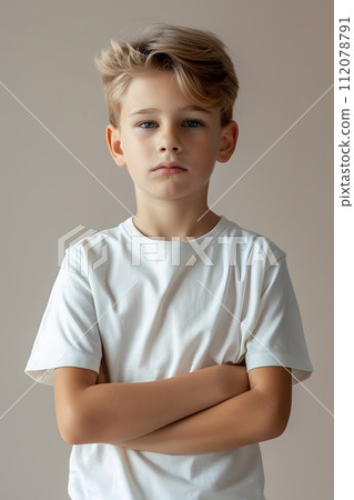 Boy's White Short Sleeve Round Neck T-Shirt Mockup It is a useful tool for clothing designers to help visualize T-shirts before actual production Save time and money and makes it easier to decide. Boy's White Short Sleeve Round Neck T-Shirt Mockup It is a useful tool for clothing designers to help visualize T-shirts before actual production Save time and money and makes it easier to decide. 112078791