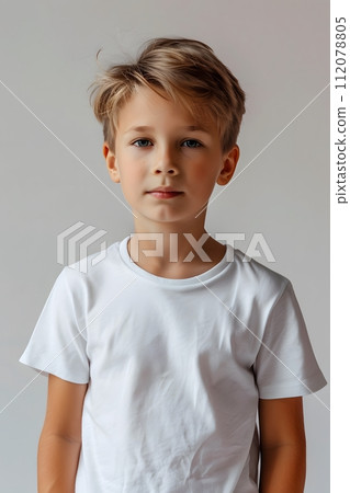 Boy's White Short Sleeve Round Neck T-Shirt Mockup It is a useful tool for clothing designers to help visualize T-shirts before actual production Save time and money and makes it easier to decide. Boy's White Short Sleeve Round Neck T-Shirt Mockup It is a useful tool for clothing designers to help visualize T-shirts before actual production Save time and money and makes it easier to decide. 112078805