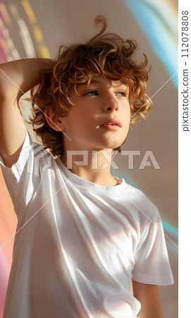 Boy's White Short Sleeve Round Neck T-Shirt Mockup It is a useful tool for clothing designers to help visualize T-shirts before actual production Save time and money and makes it easier to decide. Boy's White Short Sleeve Round Neck T-Shirt Mockup It is a useful tool for clothing designers to help visualize T-shirts before actual production Save time and money and makes it easier to decide. 112078808