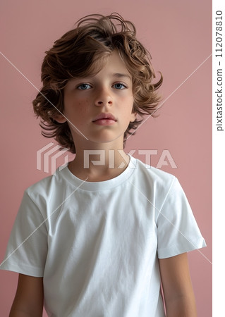 Boy's White Short Sleeve Round Neck T-Shirt Mockup It is a useful tool for clothing designers to help visualize T-shirts before actual production Save time and money and makes it easier to decide. Boy's White Short Sleeve Round Neck T-Shirt Mockup It is a useful tool for clothing designers to help visualize T-shirts before actual production Save time and money and makes it easier to decide. 112078810