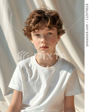 Boy's White Short Sleeve Round Neck T-Shirt Mockup It is a useful tool for clothing designers to help visualize T-shirts before actual production Save time and money and makes it easier to decide. Boy's White Short Sleeve Round Neck T-Shirt Mockup It is a useful tool for clothing designers to help visualize T-shirts before actual production Save time and money and makes it easier to decide. 112078828