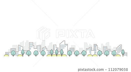 新鮮的綠色城市景觀點畫的向量插圖。 112079038