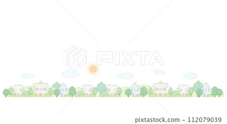Fresh green cityscape. Vector illustration of dot painting. 112079039