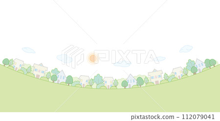 Fresh green cityscape. Vector illustration of dot painting. 112079041