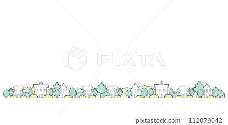 新鮮的綠色城市景觀點畫的向量插圖。 112079042