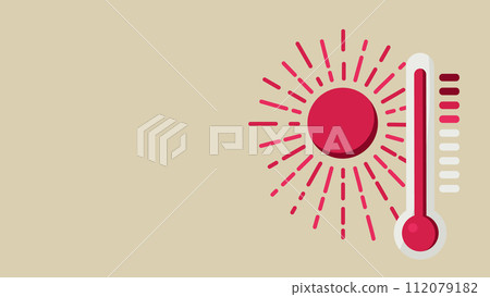 極熱的向量圖。有陽光和高溫的溫度計。 112079182