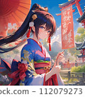像在神社祈禱的巫女一樣的女孩 112079273