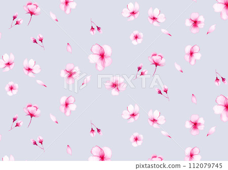 Watercolor small floral pattern_background material_cherry blossoms_gray Watercolor small floral pattern_background material_cherry blossoms_gray 112079745
