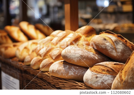 Assorted Breads Arranged in a Basket Assorted Breads Arranged in a Basket 112080602