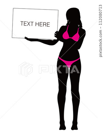 Silhouette of a bikini woman holding a board_03 Silhouette of a bikini woman holding a board_03 112080713