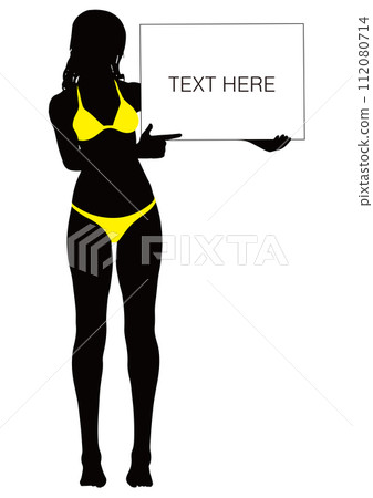 Silhouette of a bikini woman holding a board_04 Silhouette of a bikini woman holding a board_04 112080714
