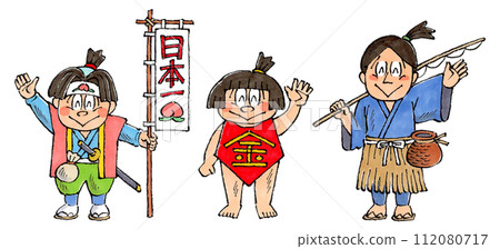 桃太郎、金太郎、浦島太郎、三太郎套裝手繪插畫 112080717