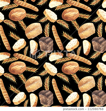 Watercolor Bread and sweet rolls, baguette seamless pattern. Hand drawn illustration on white background. For fabric, textile, etc Watercolor Bread and sweet rolls, baguette seamless pattern. Hand drawn illustration on white background. For fabric, textile, etc 112080768
