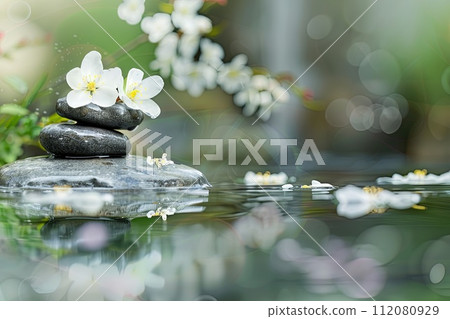 Rock Pile on Body of Water 112080929