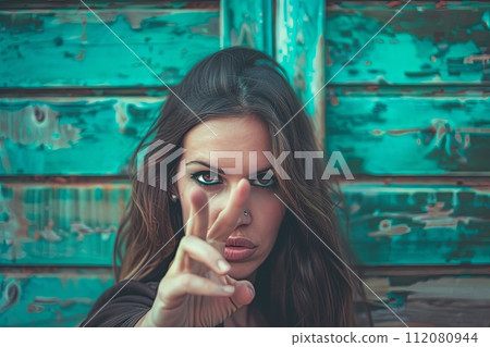 Woman Making Hand Sign With Fingers Woman Making Hand Sign With Fingers 112080944