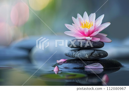 Pink Flower on Top of Rock Pile 112080967