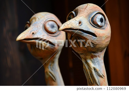 Close Up of Two Bird Statues 112080969