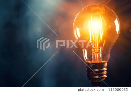 Bright Light Bulb Shining in the Dark 112080985