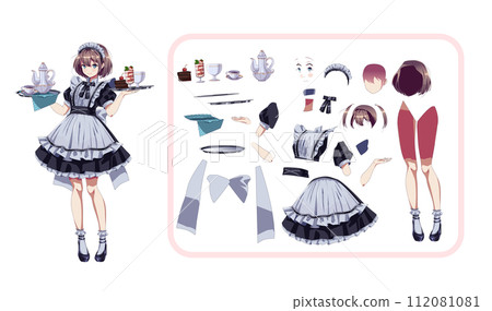 Maid cafe girl by dress parts color vector character for animation Maid cafe girl by dress parts color vector character for animation 112081081