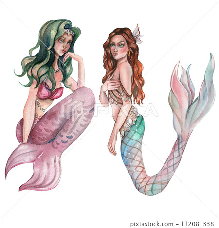 Watercolor mermaid girl. Watercolor hand drawn illustration. Perfect for children artworks, wallpapers, posters, greeting cards, prints . Watercolor mermaid girl. Watercolor hand drawn illustration. Perfect for children artworks, wallpapers, posters, greeting cards, prints . 112081338