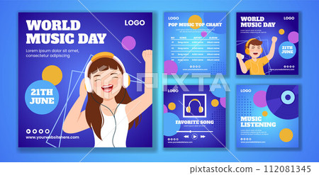 Music Day Social Media Post Flat Cartoon Hand Drawn Templates Background Illustration 112081345